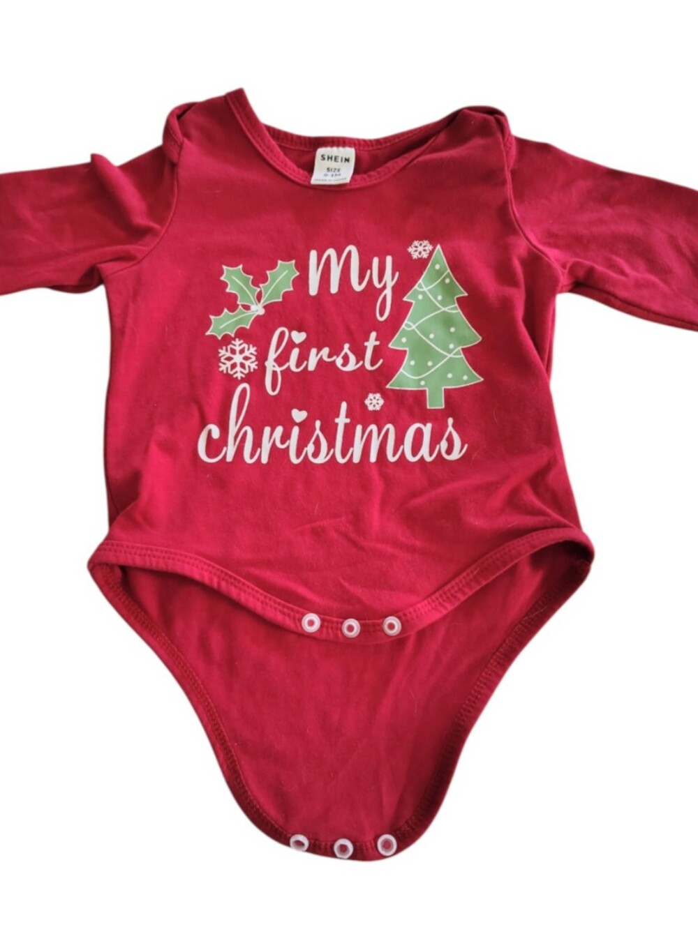 Shein Red My First Christmas Trees Bodysuit Onsie Size 0 To 3 Months